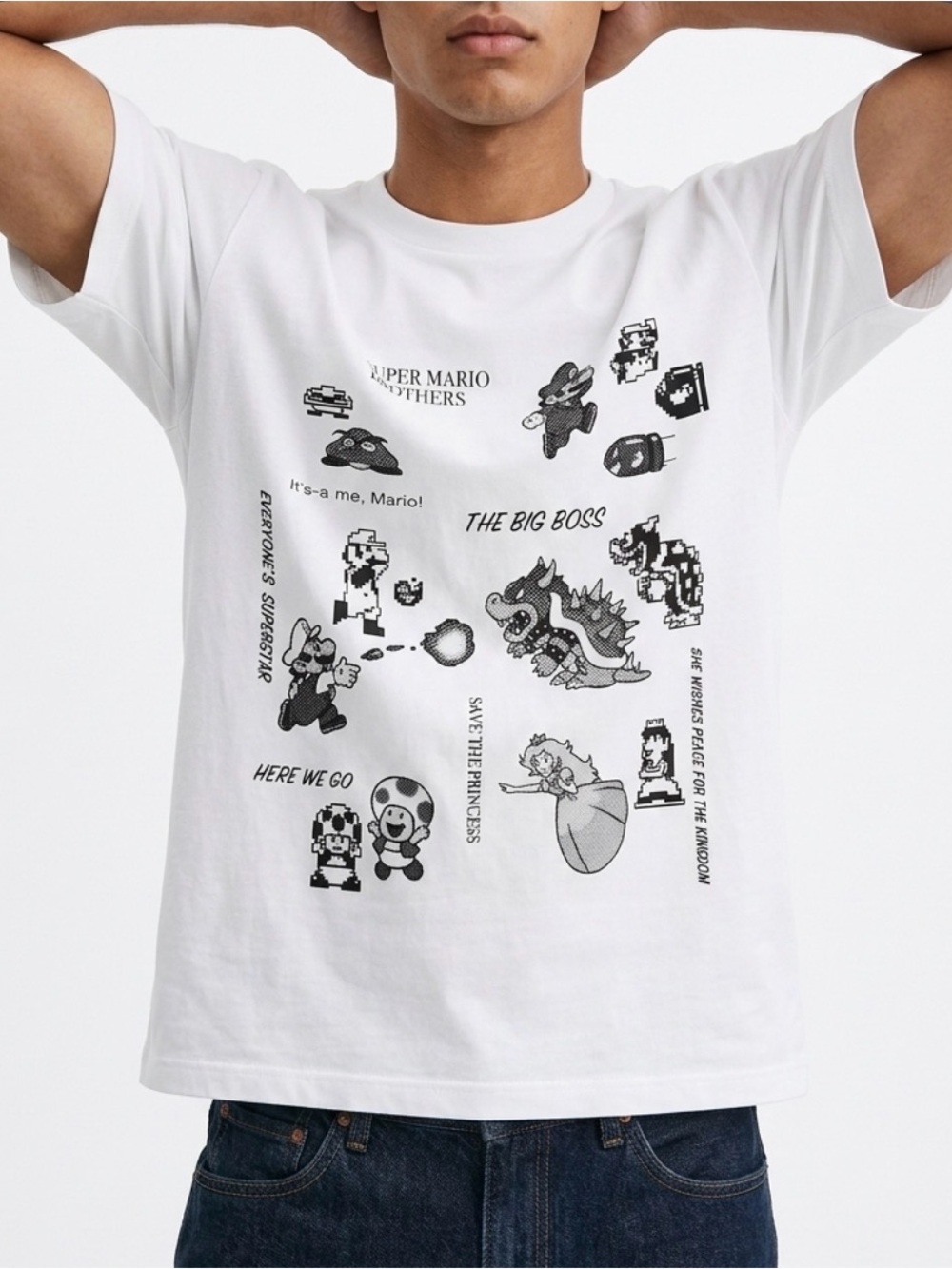 Uniqlo Graphic Unisex White Super Mario Pixel Graphic Tee Gamers